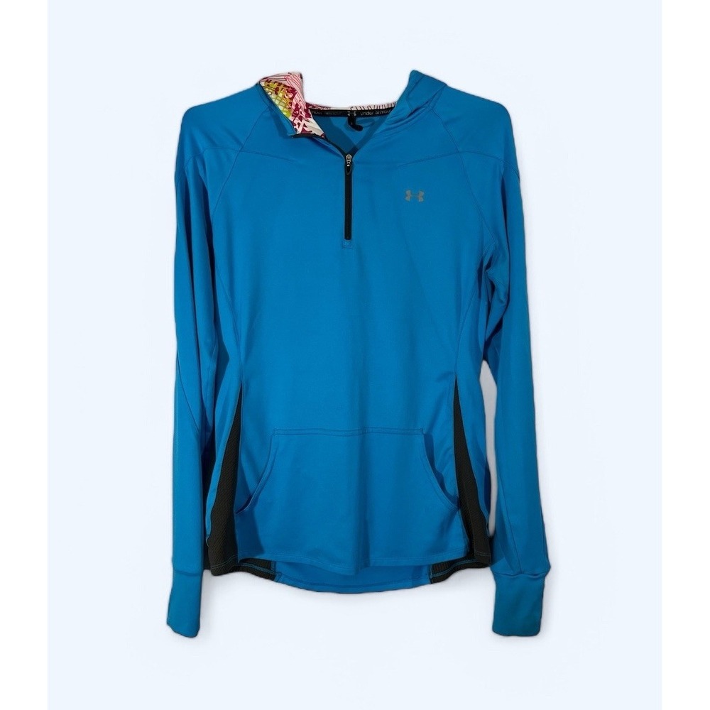 UNDER ARMOUR 1/4 ZIP HOODIE WOMENS MEDIUM BLUE ALL SEASON GEAR
